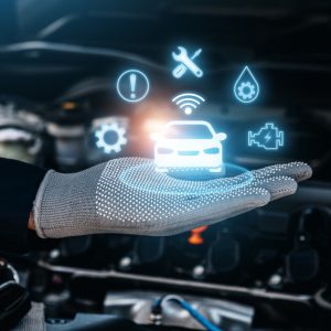 Hand Of Mechanic Holding Intelligent Vehicle.